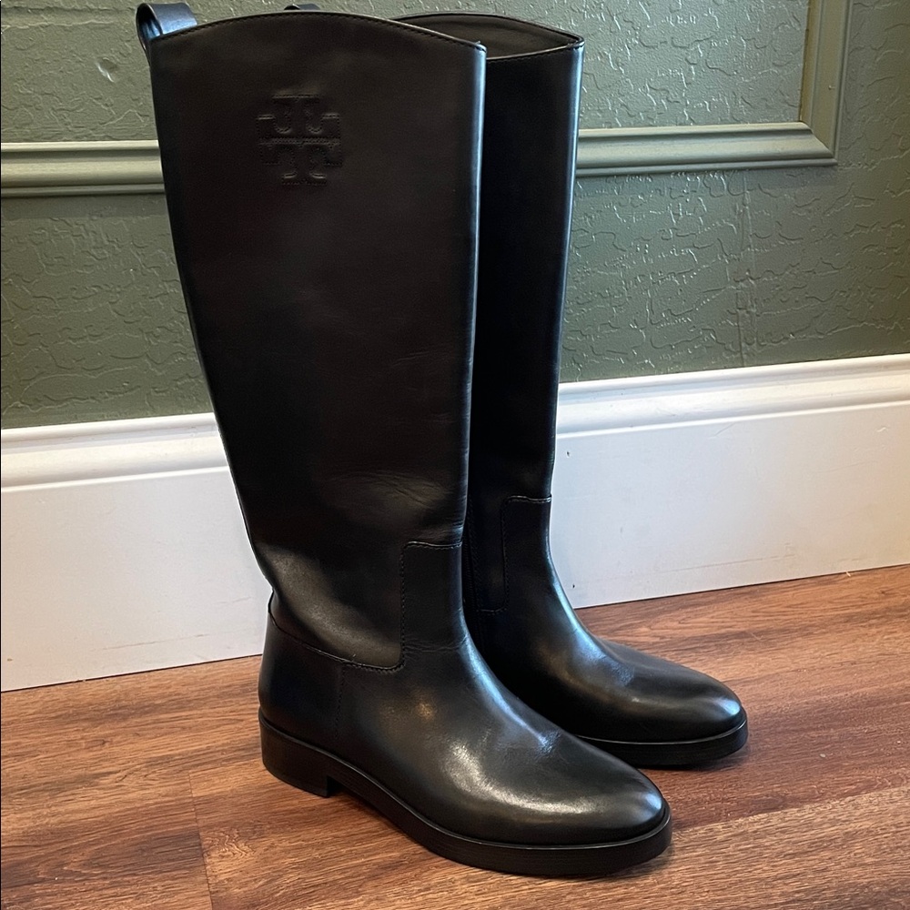 New Tory Burch Milano Mezzo Embossed Leather Riding Boots - Picture 2 of 7